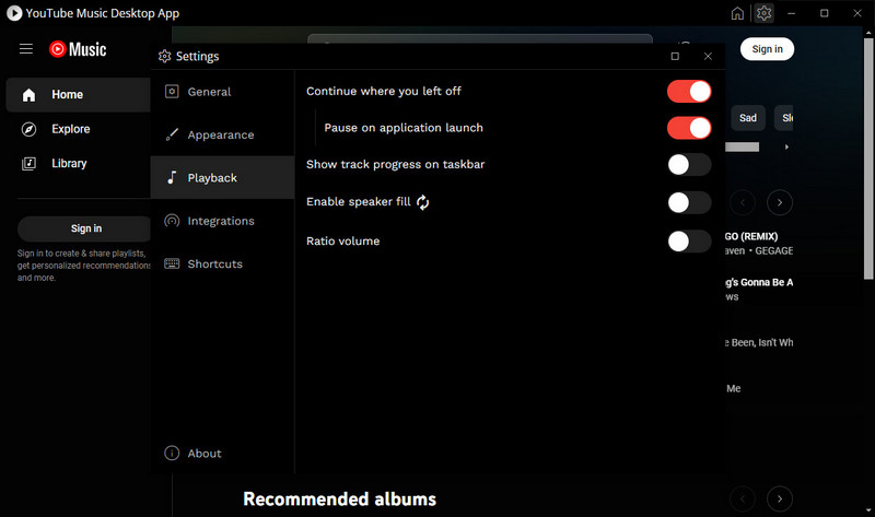 youtube music desktop app settings