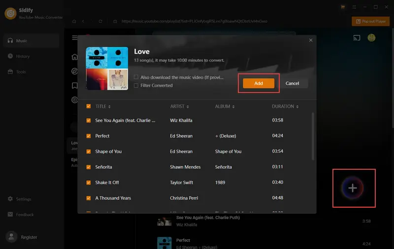 Step 2: add songs you want to download