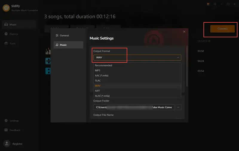 Step 3: set output format and folder