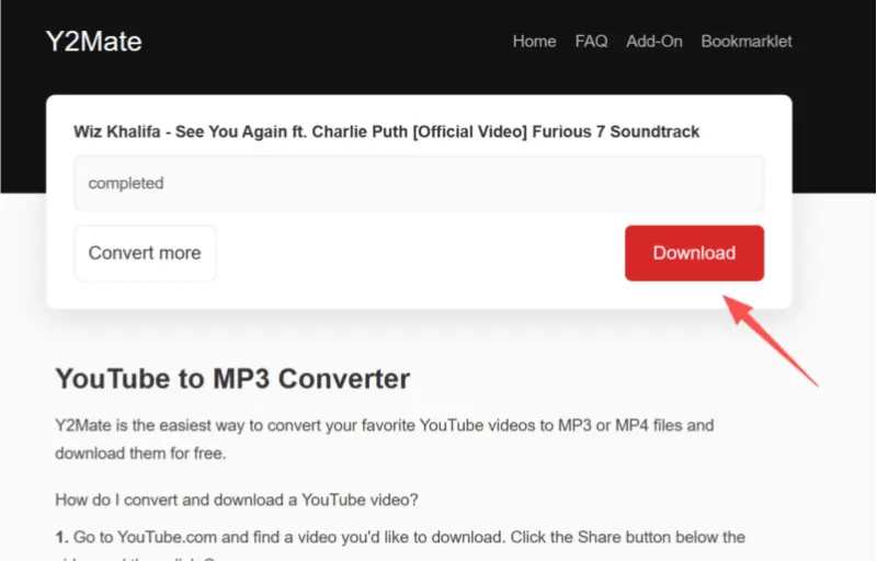 Step 3: download the MP3 format track