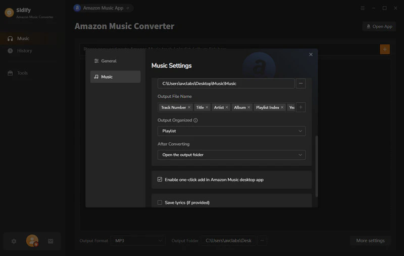 customize output settings