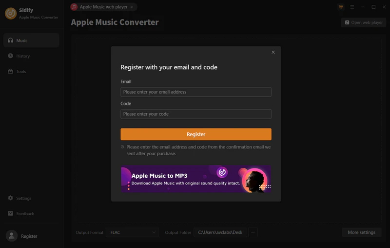 register sidify apple music converter