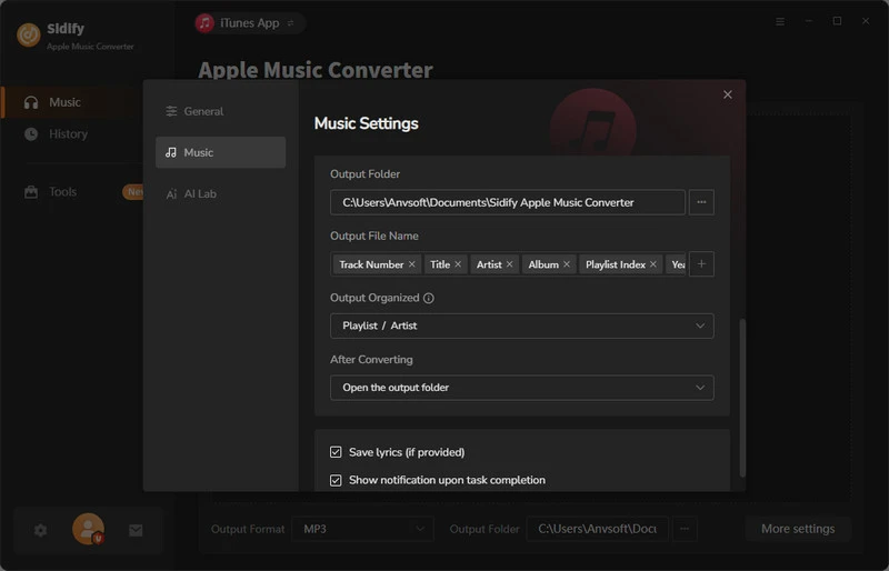 choose mp3 as the output format