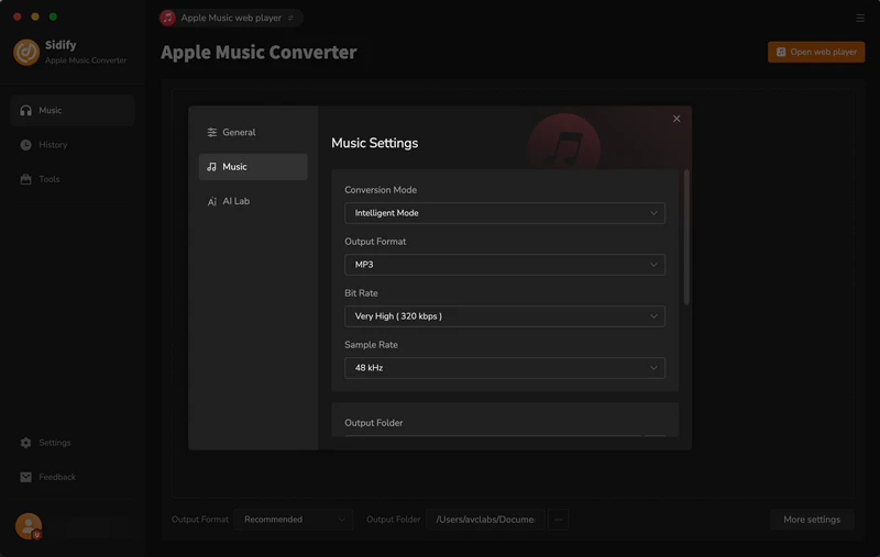 set mp3 as the output format