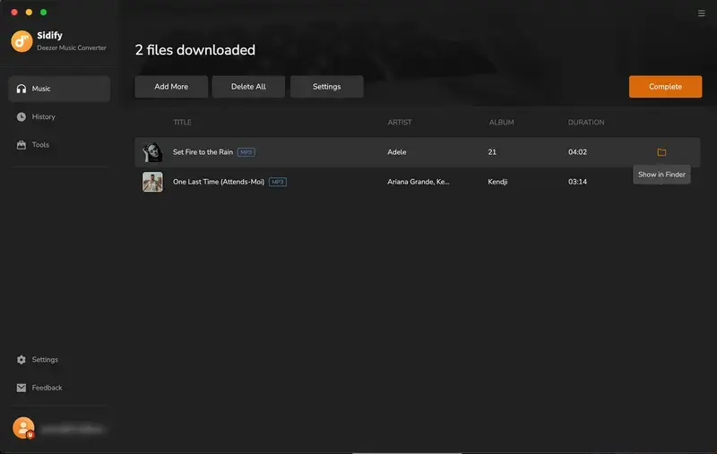 downloaded deezer songs