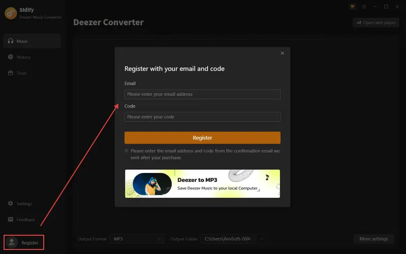 register deezer music converter