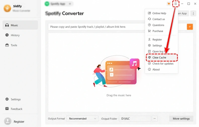 Clear Caches in Sidify Music Converter for Mac