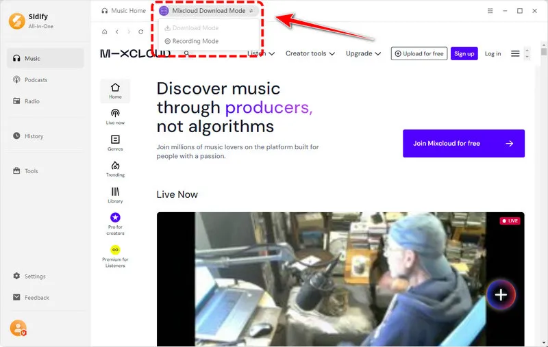 Choose Mixcloud Download Mode