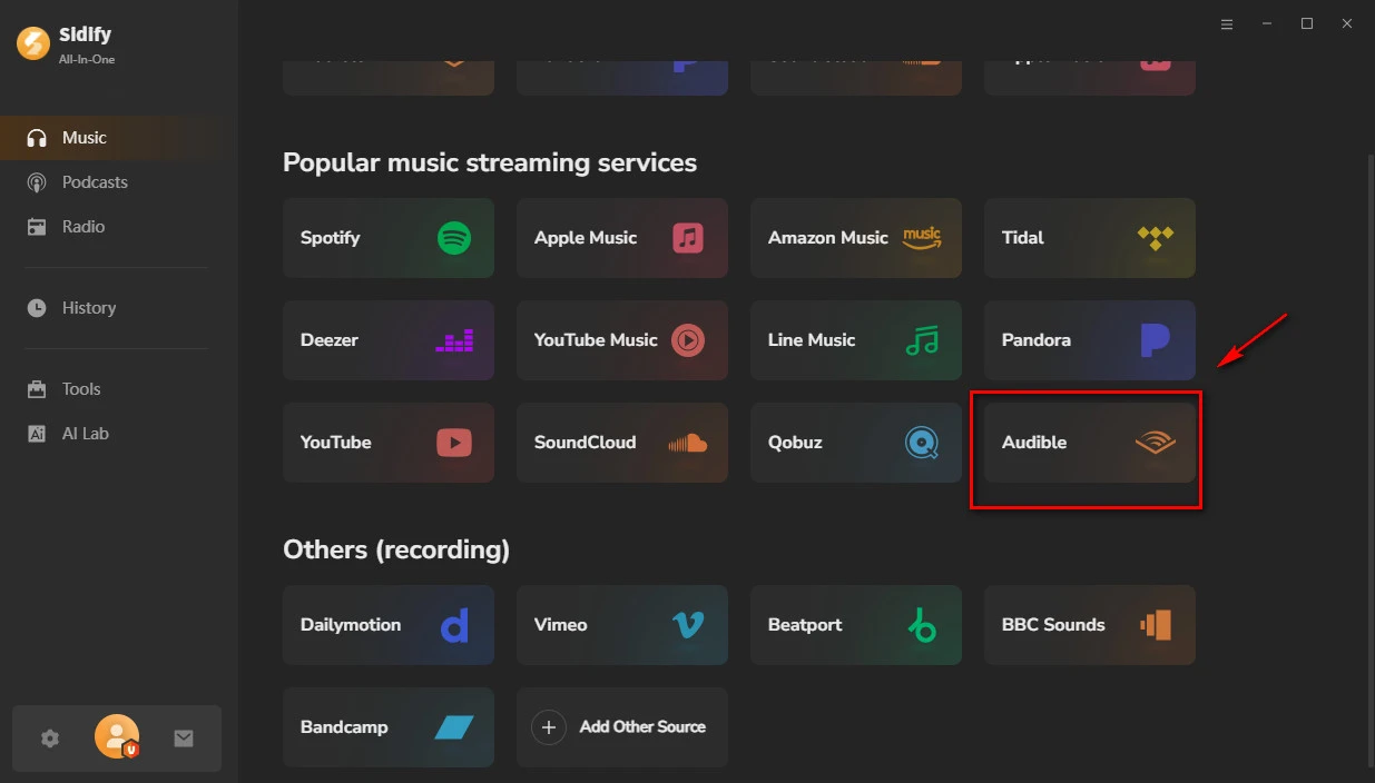 main interface of sidify all-in-one