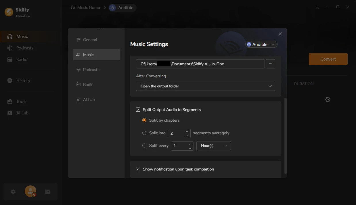split the exported audio into segments