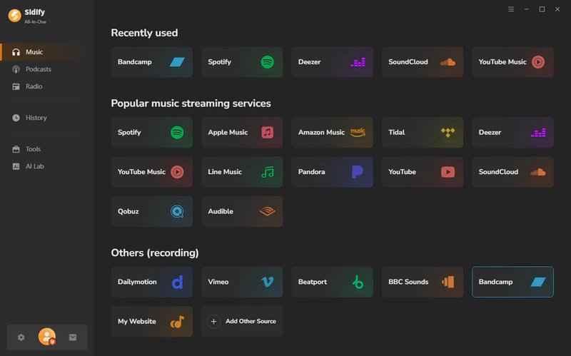 choose bandcamp from music playlists