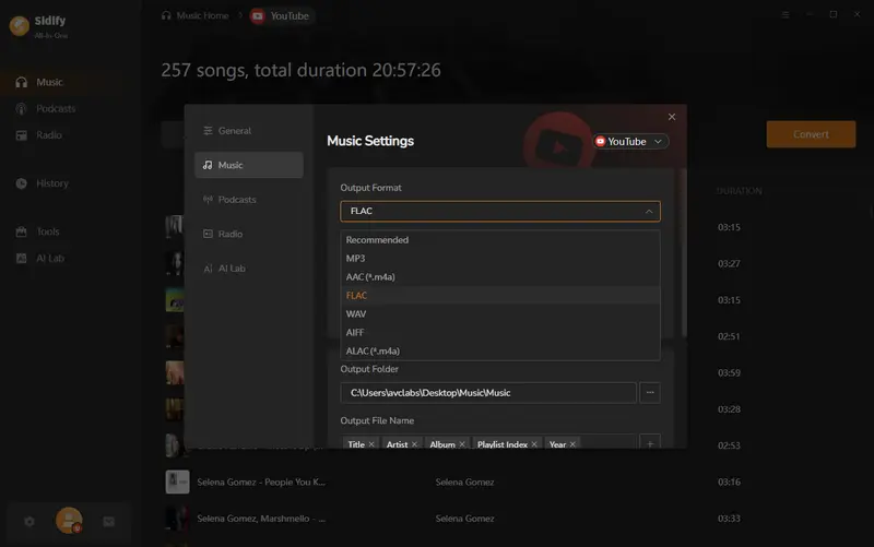 set flac output format