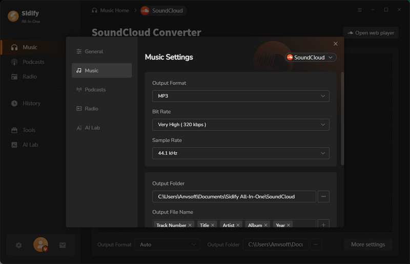 set up download format