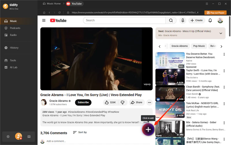add youtube video to sidify