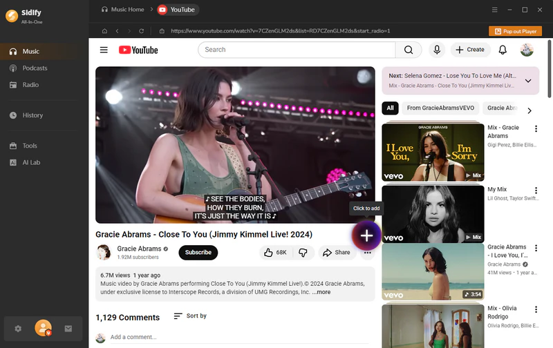 add youtube to sidify