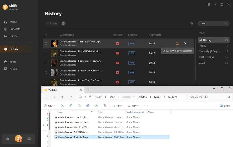 View downloaded MP3 files
