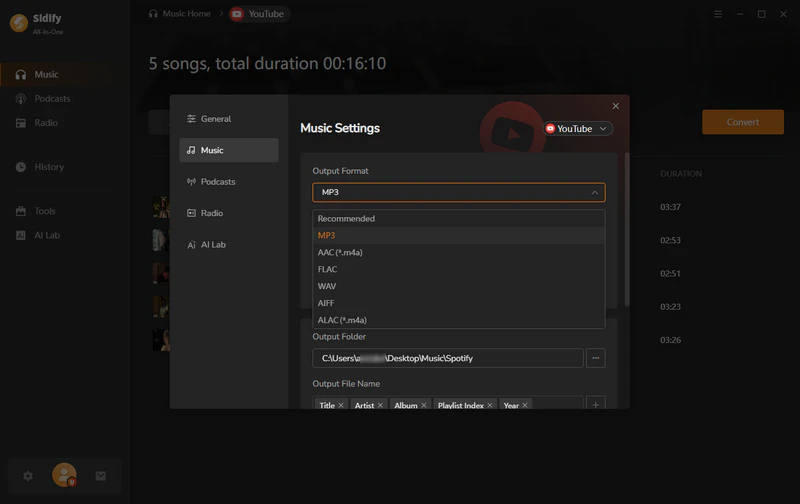 Select MP3 as output format