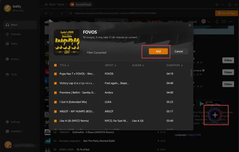 Step 3: Add songs you want to convert to sidify
