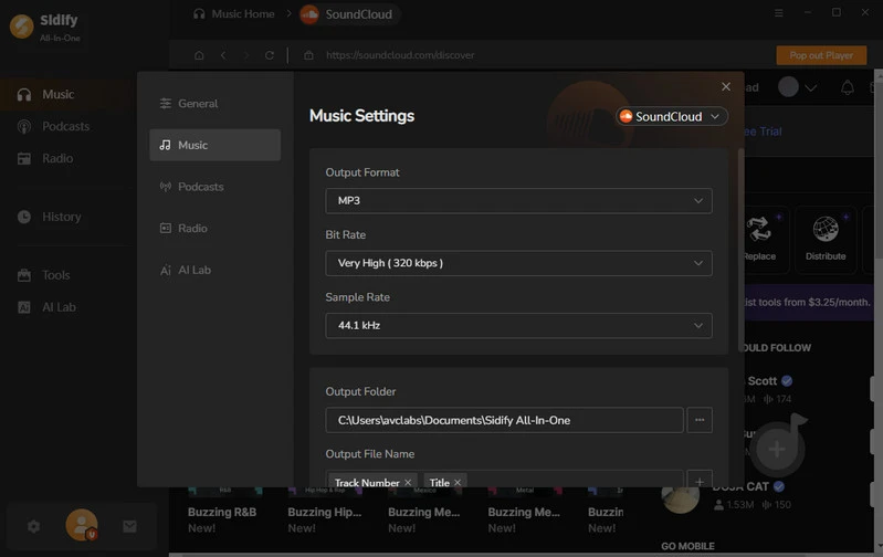 set mp3 output format