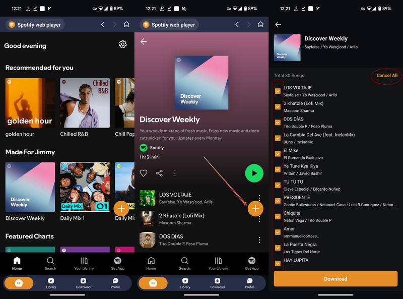 Add spotify music to download on android phone