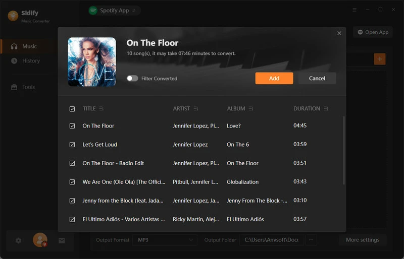 add spotify songs to sidify
