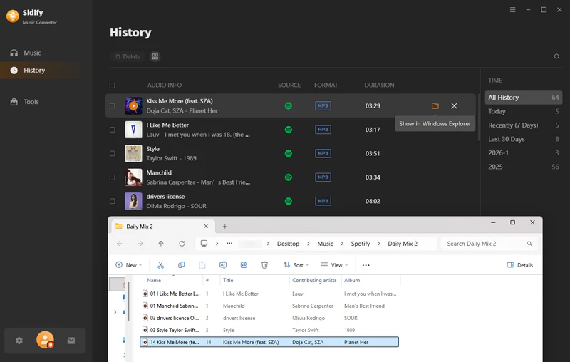 check your downloaded spotify files