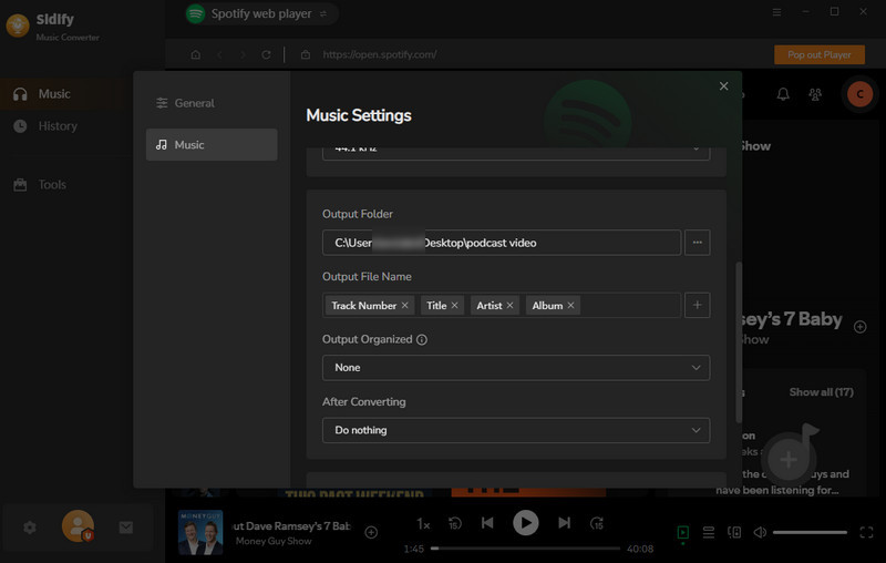 set the output folder 