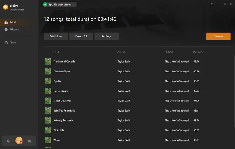 start to convert songs to mp3
