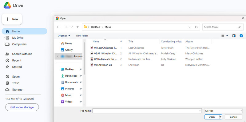 upload spotify music to google drive