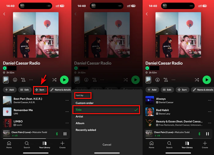 auto-sort edit playlist order on spotify mobile