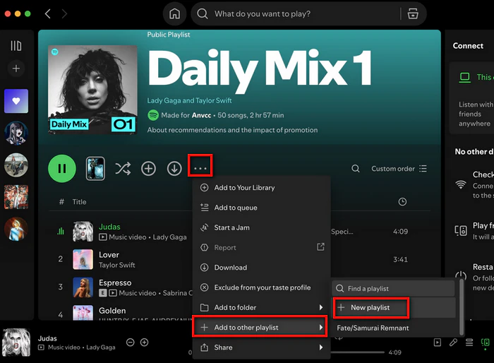 create new playlist in spotify