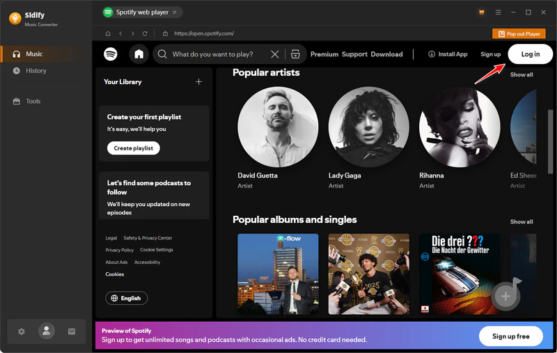 log in spotify
