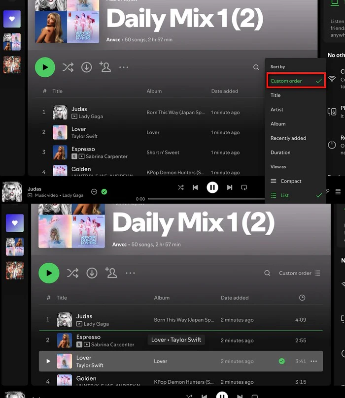 manual edit playlist order on spotify desktop
