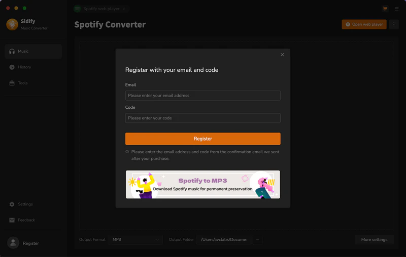 Register Sidify All-In-One for Mac