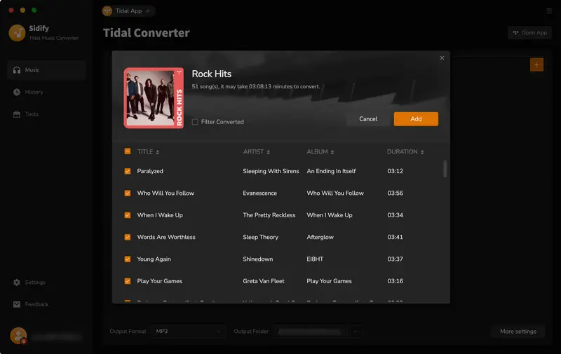 add tidal music