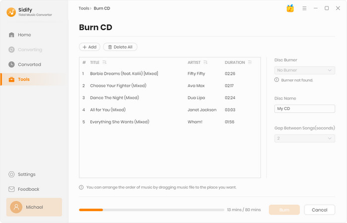 burn tidal music to cd