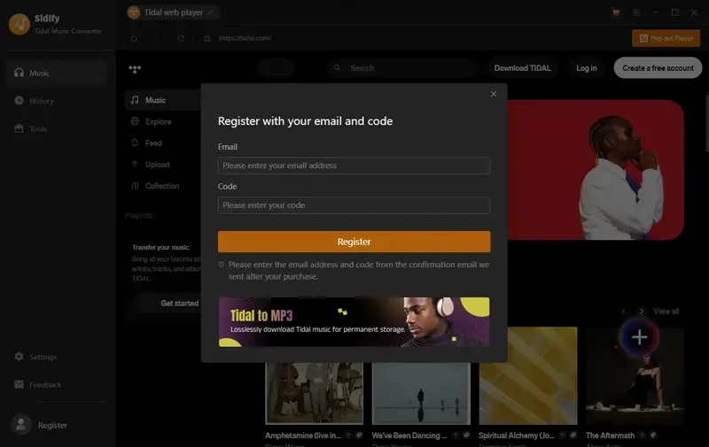 Register Tidal Music Converter