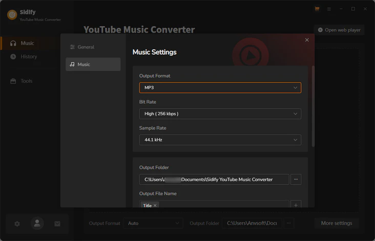 select output format as MP3
