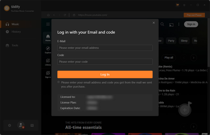 Register Sidify YouTube Music Converter