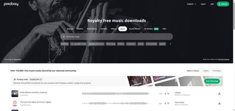 pixabay royalty free music site