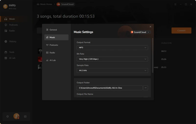 set up soundcloud playlist download settings
