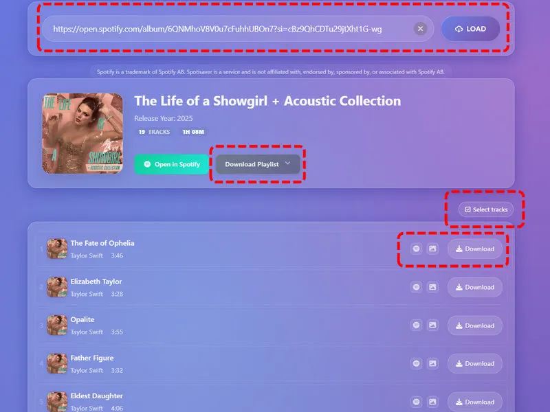 download Spotify album songs with Spotisaver