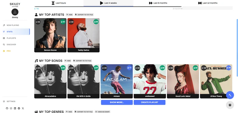 view skiley spotify stats