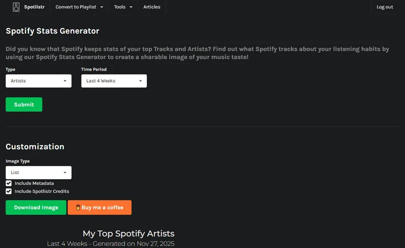 spotlistr spotify stats