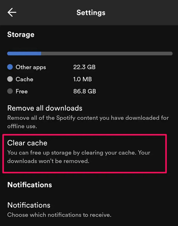 delete spotify cache on mobile phone