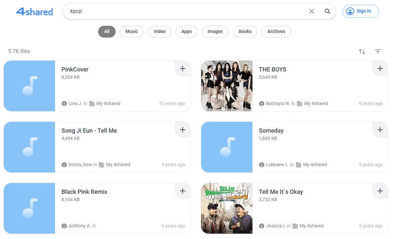 4shared K-pop MP3 file sharing website