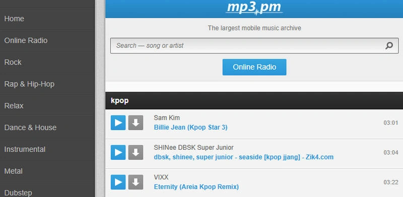 MP3.PM K-pop MP3 search and download website