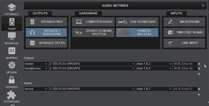 audio output settings