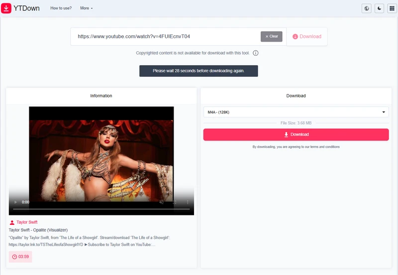 ytdown download youtube aac audio