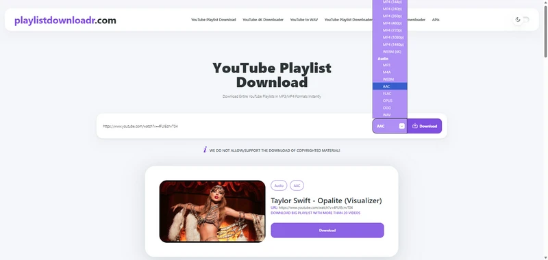 playlistdownloadr youtube to aac playlist download